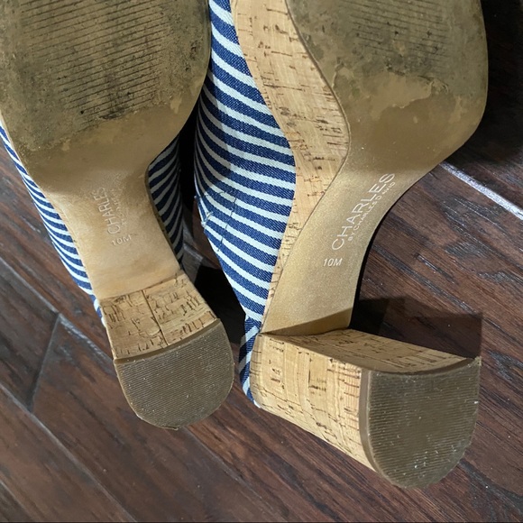 Charles By Charles David Women's Blue and White Striped Cork Heels Size 10 M - Picture 11 of 11
